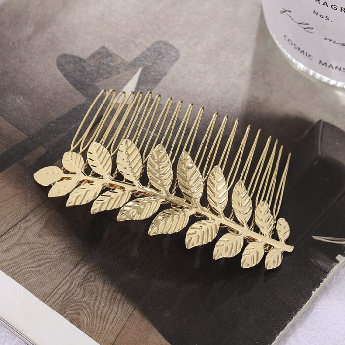 Elegant Leaf-Inspired Metal Hair Comb for Women - Vintage & Minimalist Style, Alloy, Monochrome with Intricate Leaf Design - Ideal for Bangs & Updos - Image 3
