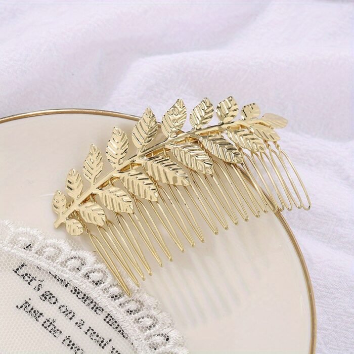 Elegant Leaf-Inspired Metal Hair Comb for Women - Vintage & Minimalist Style, Alloy, Monochrome with Intricate Leaf Design - Ideal for Bangs & Updos - Image 4