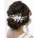 1pc White Soft Pottery Flower & Silvery Leaf Bridal Hair Comb Elegant