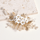 1pc White Soft Pottery Flower & Silvery Leaf Bridal Hair Comb Elegant