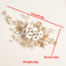 1pc White Soft Pottery Flower & Silvery Leaf Bridal Hair Comb Elegant