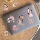 Etori Romantic Couple Stickers - 30 pcs (15 Designs x 2), PET Waterproof Reusable Stickers for Scrapbooking, Crafting, Laptops & Phones, Assorted Love-Themed Irregular Shapes, Suitable for Ages 14+