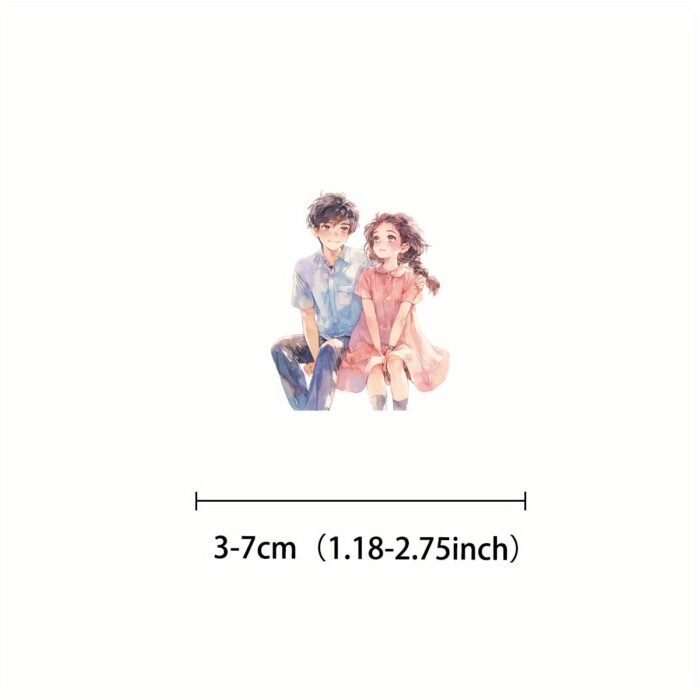 Etori Romantic Couple Stickers - 30 pcs (15 Designs x 2), PET Waterproof Reusable Stickers for Scrapbooking, Crafting, Laptops & Phones, Assorted Love-Themed Irregular Shapes, Suitable for Ages 14+ - Image 7