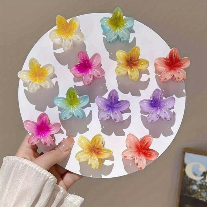 [Sweet | Colored] 6pcs Sweet Colored Frangipani Flower Resin Hair Clips | Suitable For Party, Holiday Hair Styling | Perfect Gifts For Girls - Image 2