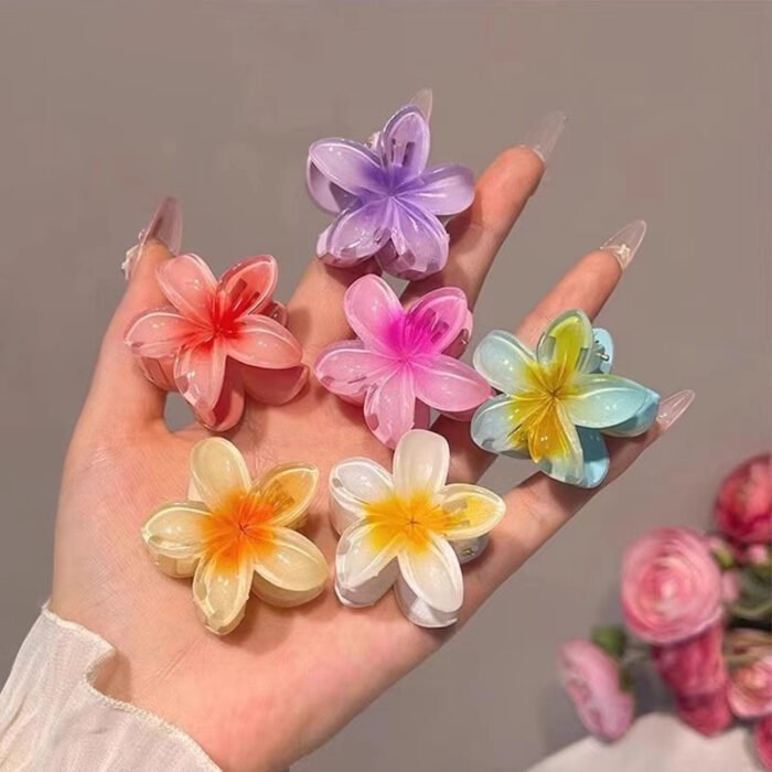 [Sweet | Colored] 6pcs Sweet Colored Frangipani Flower Resin Hair Clips | Suitable For Party, Holiday Hair Styling | Perfect Gifts For Girls - Image 6