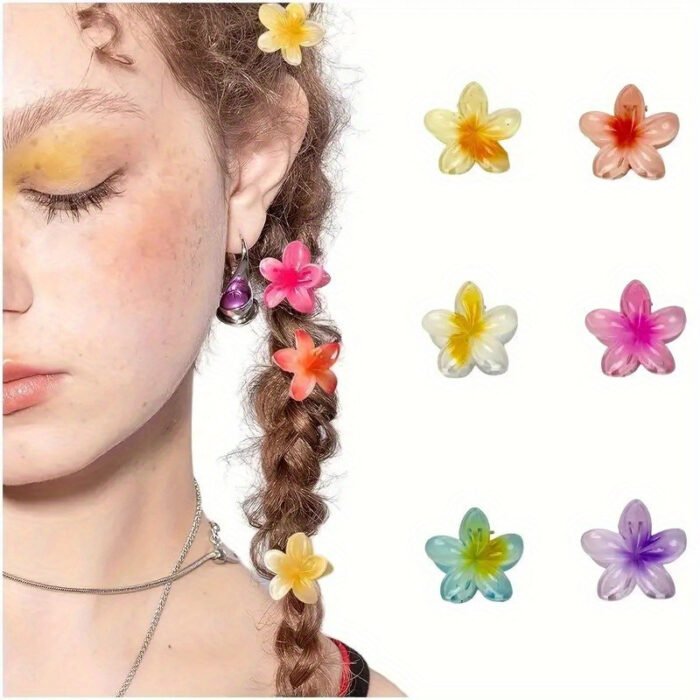 [Sweet | Colored] 6pcs Sweet Colored Frangipani Flower Resin Hair Clips | Suitable For Party, Holiday Hair Styling | Perfect Gifts For Girls - Image 4