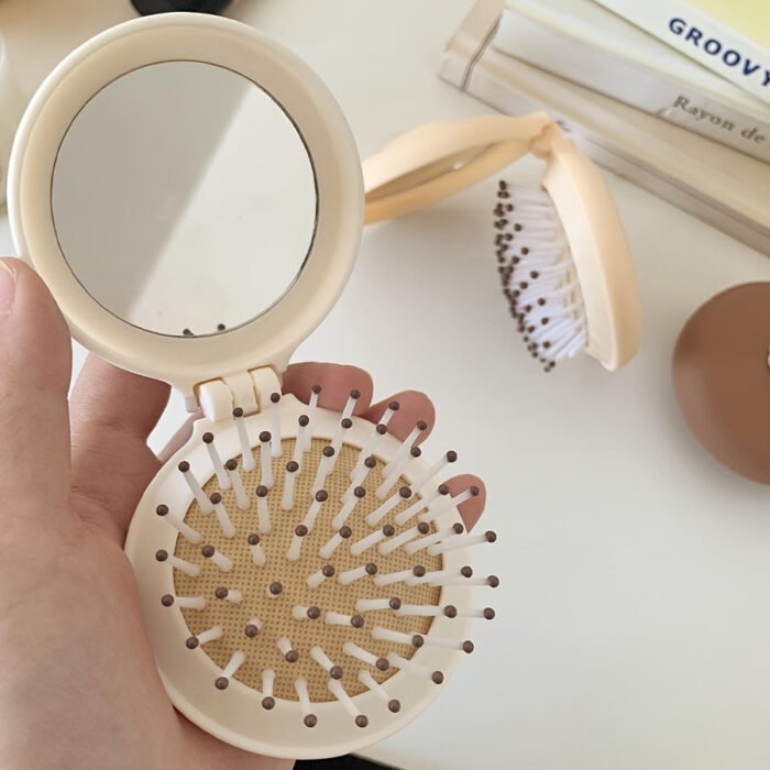 1pc Mini Portable Folding Hair Brush with Integrated Mirror, Scalp Massage Comb with Air Cushion Base for All Hair Types - Travel-Friendly Hair Care Accessory - Image 10