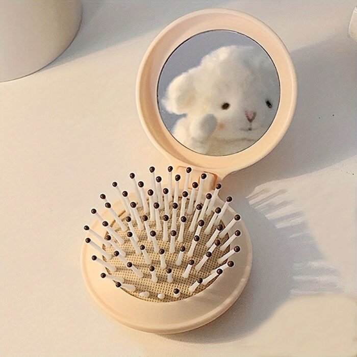 1pc Mini Portable Folding Hair Brush with Integrated Mirror, Scalp Massage Comb with Air Cushion Base for All Hair Types - Travel-Friendly Hair Care Accessory - Image 7