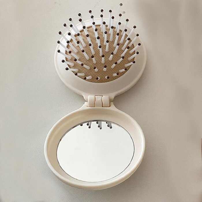 1pc Mini Portable Folding Hair Brush with Integrated Mirror, Scalp Massage Comb with Air Cushion Base for All Hair Types - Travel-Friendly Hair Care Accessory - Image 6