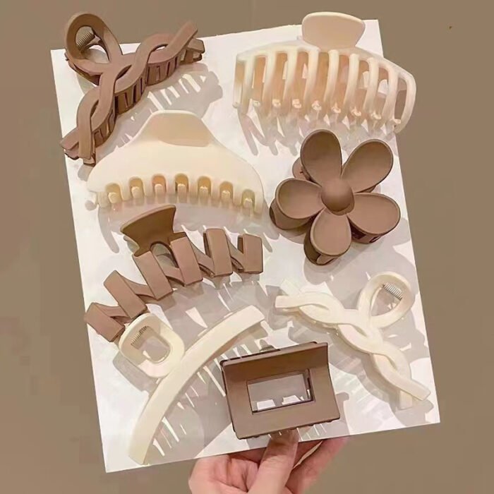 8 Pieces of Adult Hair Clips: Large Size, Shark Clip, Grip Clip, Gradient Combination Set, Hair Accessory Edge Clips - Suitable for Ages 14 and Up, Resin Material, Rectangular Shape, Bow and Flower Designs, Large Size, Set of 8, Elegant and Sweet Style - Image 8