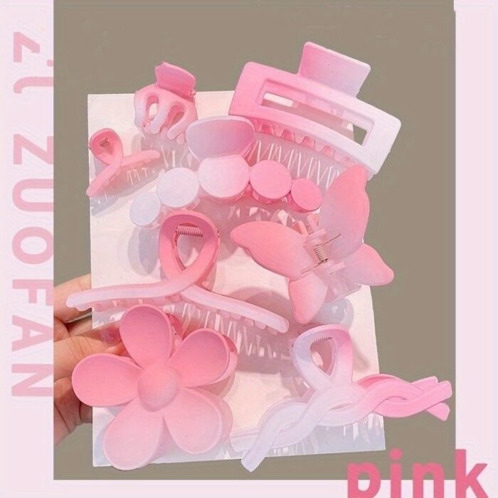 8 Pieces of Adult Hair Clips: Large Size, Shark Clip, Grip Clip, Gradient Combination Set, Hair Accessory Edge Clips - Suitable for Ages 14 and Up, Resin Material, Rectangular Shape, Bow and Flower Designs, Large Size, Set of 8, Elegant and Sweet Style - Image 10
