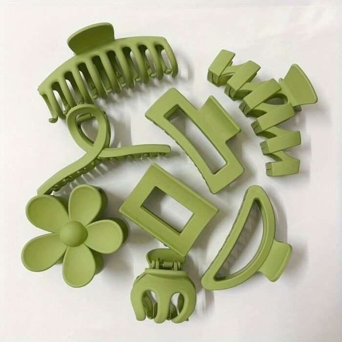 8 Pieces of Adult Hair Clips: Large Size, Shark Clip, Grip Clip, Gradient Combination Set, Hair Accessory Edge Clips - Suitable for Ages 14 and Up, Resin Material, Rectangular Shape, Bow and Flower Designs, Large Size, Set of 8, Elegant and Sweet Style - Image 2