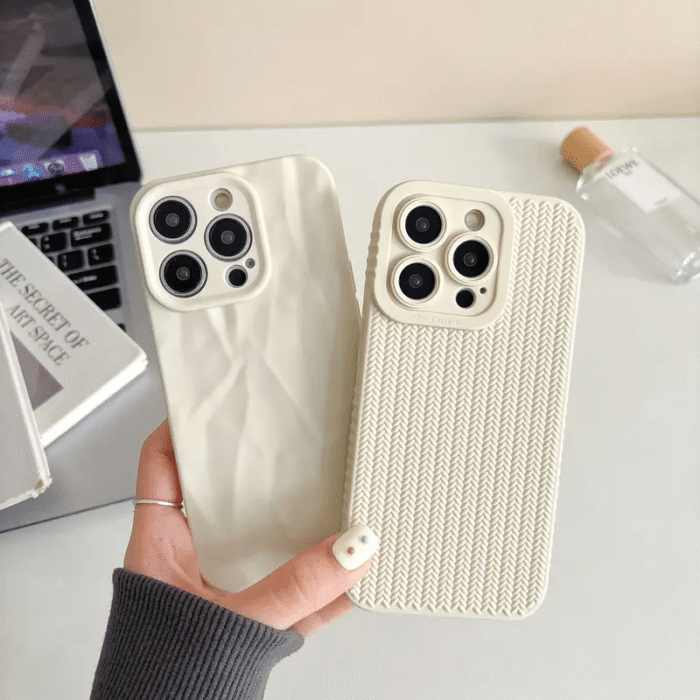 Set of 2 Solid Color Phone Cases with Woven Texture, Compatible with Iphone 15/14/13/12/11/Pro/Plus/Pro Max. - Image 3