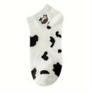 5 Pairs Mixed Color Animal Print Short Socks, 97% Polyester 3% Spandex, Breathable Sweat-Absorbent Knit Fabric, Comfortable Ankle Socks for Women