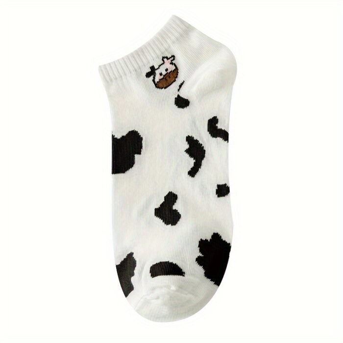 5 Pairs Mixed Color Animal Print Short Socks, 97% Polyester 3% Spandex, Breathable Sweat-Absorbent Knit Fabric, Comfortable Ankle Socks for Women - Image 2