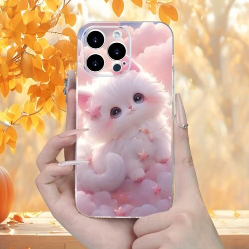 Cute Pink Cat Pattern Mobile Phone Case High-Quality Texture Lens Protection Transparent Mobile Phone Case for Men And Women for Iphone 16/16PLUS/16PRO/16PROMAX/15/ 15PLUS/ 15PRO/ 15PROMAX/ 14/ 14PLUS/ 14PRO/ 14PROMAX/ 13/ 13Mini/ 13PRO/ 13PROMAX/ 12/ 12Mini/ 11/ 8/ 7/ SE/ XSMAX/ / Plus/ Pro/ Max Series