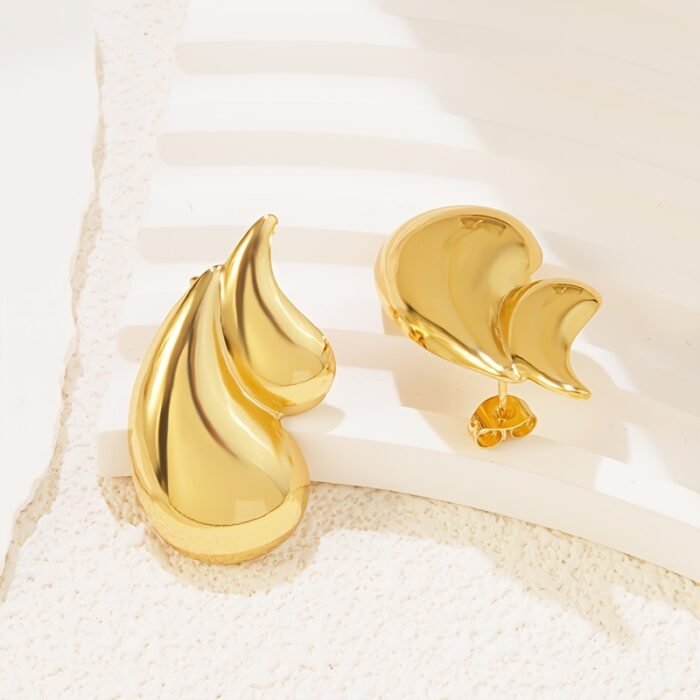 Pair of Chic Dual-Tear Drop Stainless Steel Stud Earrings - Hypoallergenic, Versatile & Luxurious Design for Women'S Daily Wear or Evening Events - Image 2
