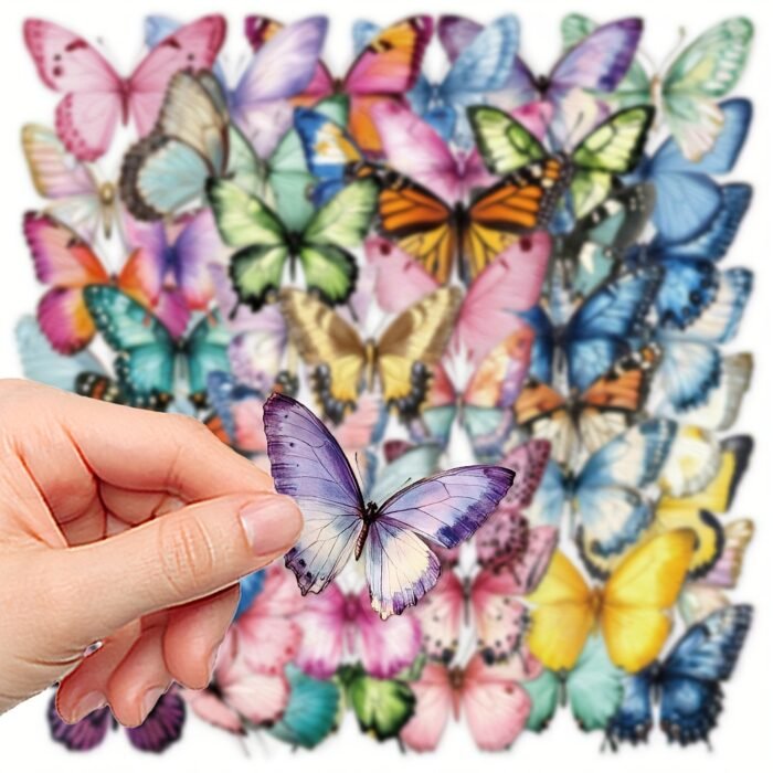 [Waterproof Stickers] 50pcs Vibrant Butterfly Stickers | Waterproof PET Adhesive | For Laptops, Scrapbooks, DIY Projects, Skateboards, Guitars, Helmets & Mugs | By YWWBLD - Image 10