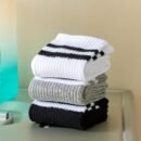 3 Pairs Striped Knee-Length Socks for Women - Breathable Polyester Knit Fabric, Casual Sport Style, Hand Wash/Dry Clean, Black/White/Grey