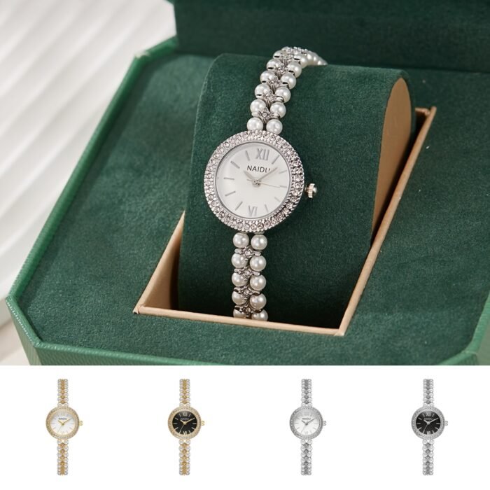 BESTWIN Elegant Fashion Women'S Wrist Watch with Rhinestone Round Case, Pearl Bracelet Band, Quartz Movement, Analog Display, Zinc Alloy Case, Non, Button Battery - Ladies' Timepiece - Image 17