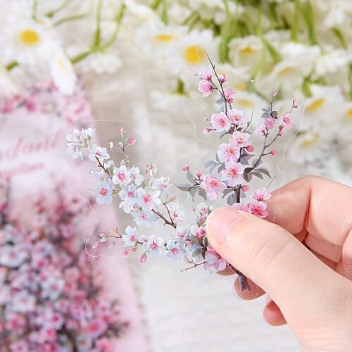 30-Pack Plant Floral Branch PET Decorative Stickers, Mixed Color Self-Adhesive Plastic Craft Embellishments with Crystal Accents, Glossy Finish, Irregular Shapes for Scrapbooking and Journaling