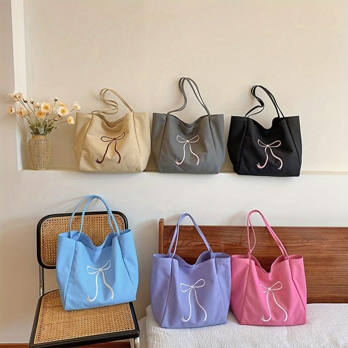 Embroidered Bowtie Underarm Tote Bag For Men Women, Large Handbag For Daily Commute, Simple Trendy Versatile Daypacks - Image 15