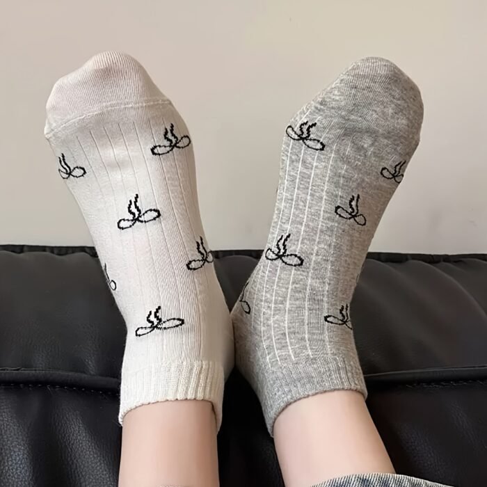 4 Pairs of Spring & Summer Women'S Short Socks with Butterfly & Heart Designs - Soft Polyester Blend, Machine Washable, Lightweight & Breathable for Casual Wear, Casual Wear Socks | Playful Sock Design | Knit Construction, Cute Socks - Image 2