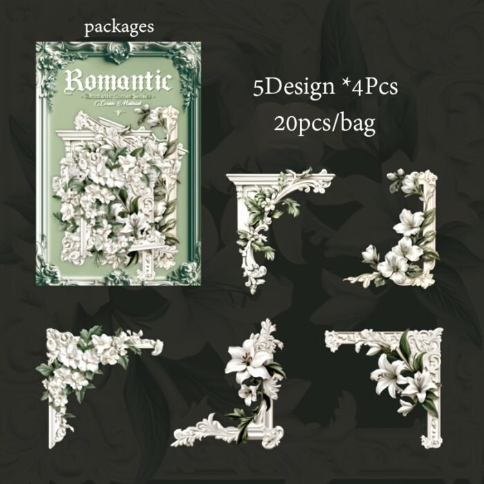 20-Pack Romantic Corner Series Sticker Set, 3D Scrapbooking Embellishments, DIY Craft Paper Niche Decorations for Scrapbooking, Journals, and Gift Decoration Accessories - Image 9