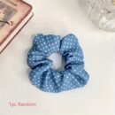 French Forest Summer Ocean Breeze Blue Polka Dot Hair Ties Set, Elegant Cute Fabric Scrunchies with Flower Prints, Sweet Floral & Dot Hair Bands, Academy Style for Ages 14+ - Pack of Multiple Hair Rings