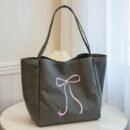 Embroidered Bowtie Underarm Tote Bag For Men Women, Large Handbag For Daily Commute, Simple Trendy Versatile Daypacks