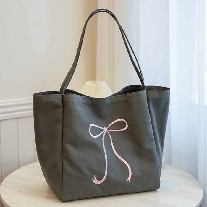 Embroidered Bowtie Underarm Tote Bag For Men Women, Large Handbag For Daily Commute, Simple Trendy Versatile Daypacks - Image 9