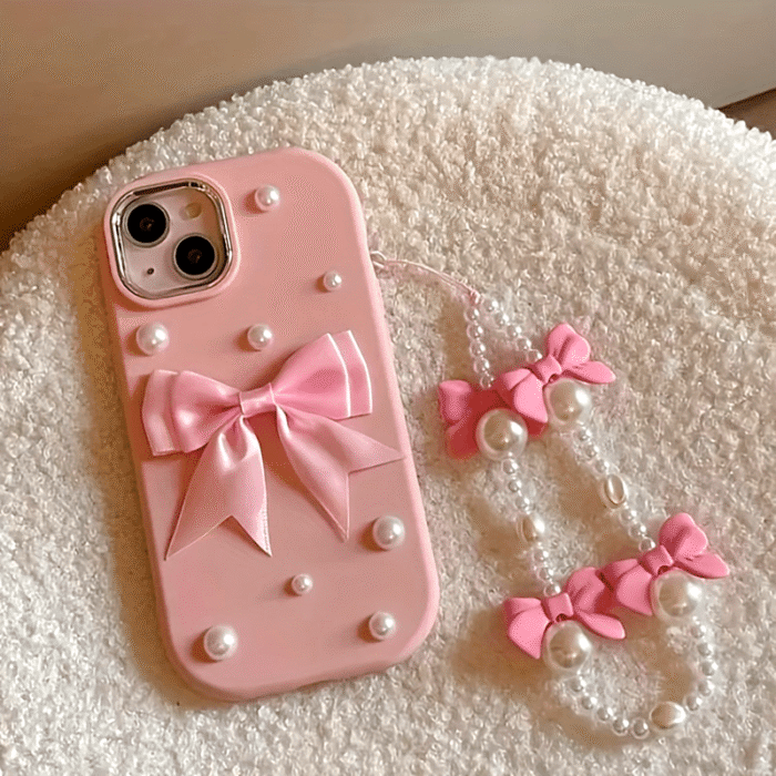 Pink Pearl Bow Phone Case with Soft Shell And Matching Bow Bracelet for Apple Iphone 11 11Promax 12 12Promax 13 13Pro 13Promax 14 14Pro 14Plus 14Promax 15 15Pro 15Plus 15Promax 16 16Pro 16Plus 16Promax - Image 11