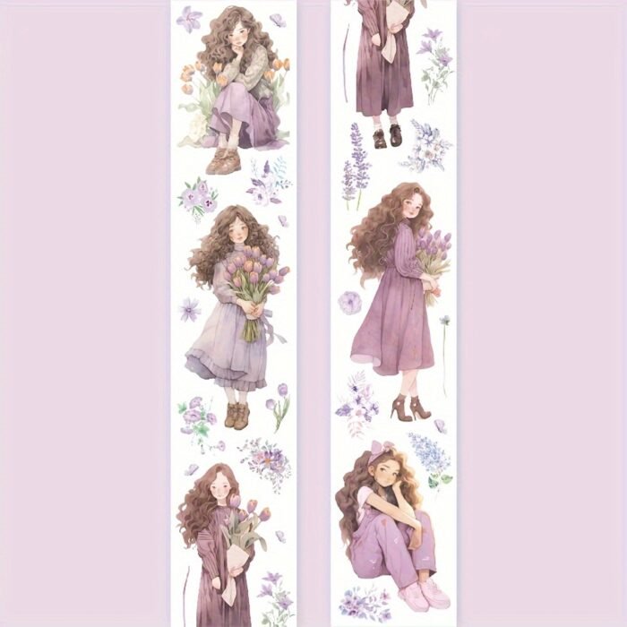 1 Roll/Pack, 8 Rolls/Pack Bouquet Girl Series PET Tape, Cute Artistic INS Style Girl Floral Material, Scrapbook Sticker - Image 9