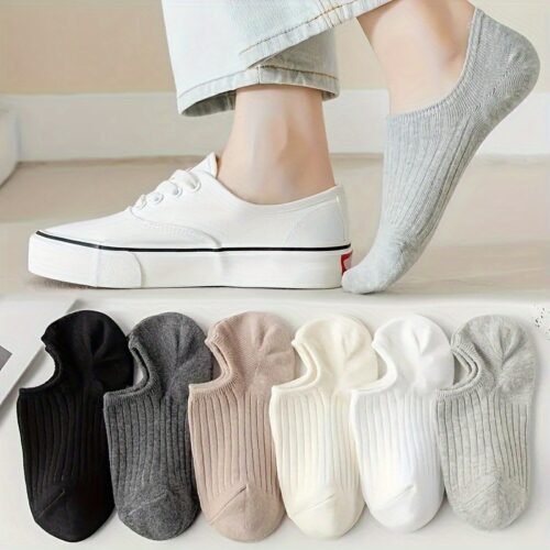 6 Pairs of Minimalist Solid Color Women's Invisible Boat Socks - Suitable for All Seasons