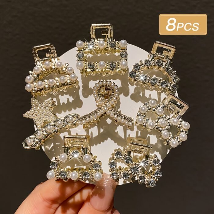 8pcs Women's Models, Exquisite and Gorgeous, Imitation Pearl and Rhinestone Inlay, Multi-Style Small Hair Grab Comb Set, Suitable for Daily Use - Image 7