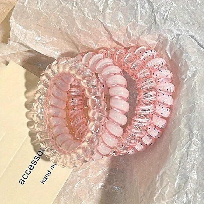 Pack of 4 Korean Jelly Color Telephone Cord Hair Ties Cute and Fresh Non-Damaging High Elasticity Headband for Women - Image 12