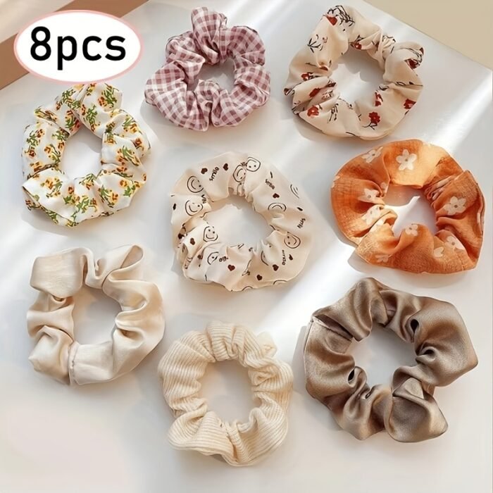 8pcs/set Stylish Women's Hair Ring Set, Multi-color and Style Combination Set, with Sweet Fashionable Fabric Headband, Stylish and Versatile Multifunctional High Elastic Hair Rope, Multifunctional Ponytail Hair Ring, Suitable for All Seasons, It Is A Perfect Holiday Gift, Wedding Hair Accessories - Image 3