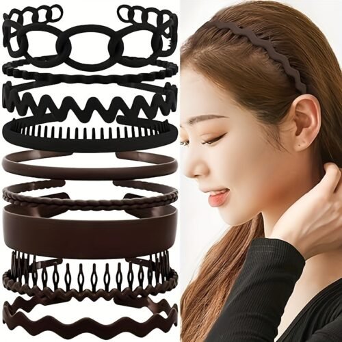 9pcs set of plastic hair ties, black anti-slip hair ties for women and girls, toothed plastic hair ties, Women's hair accessories thin hair ties and hair combs