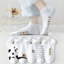 5 Pairs Mixed Color Animal Print Short Socks, 97% Polyester 3% Spandex, Breathable Sweat-Absorbent Knit Fabric, Comfortable Ankle Socks for Women