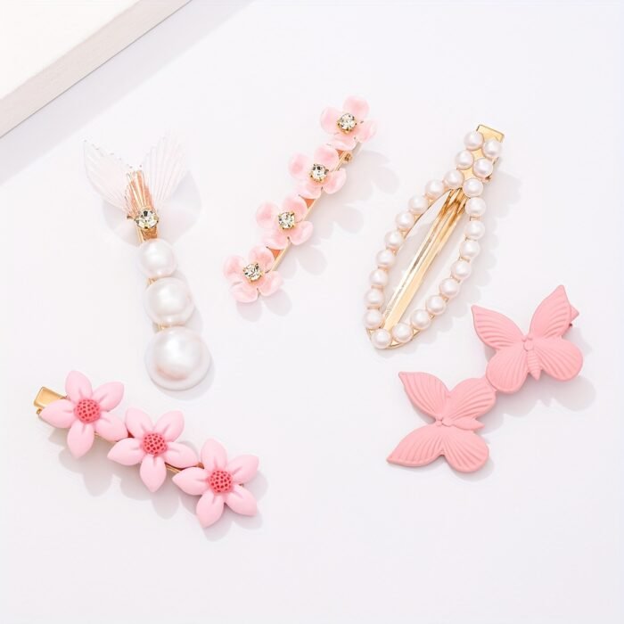 5pcs Pink System Temperament Super Sweet Cute Versatile Hair Accessories Hair Clip Bangs Clip - Image 4