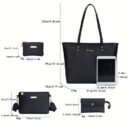 4pcs Fashion Simple Tote Bag Set for Women, Basics Style, Double Handles, Zipper Closure, Polyester Lining, Material, with Daily Commute Occasion, Dry Clean Only, Do Not Wash