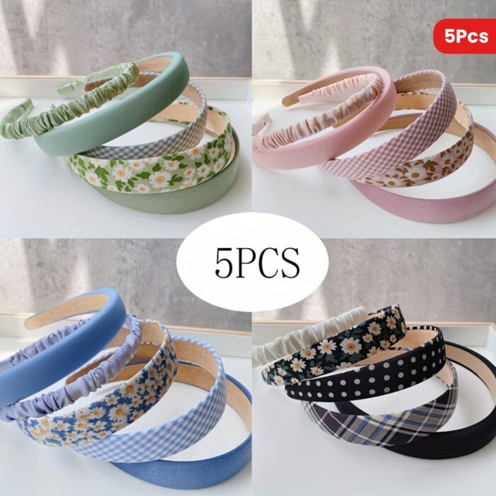 5pcs Women's Vintage Port Style Beautiful Hair Hoop, Cloth Hair Hoop, Outside Wear Girls Round Face Cute Versatile Hair Accessories Set - Image 19