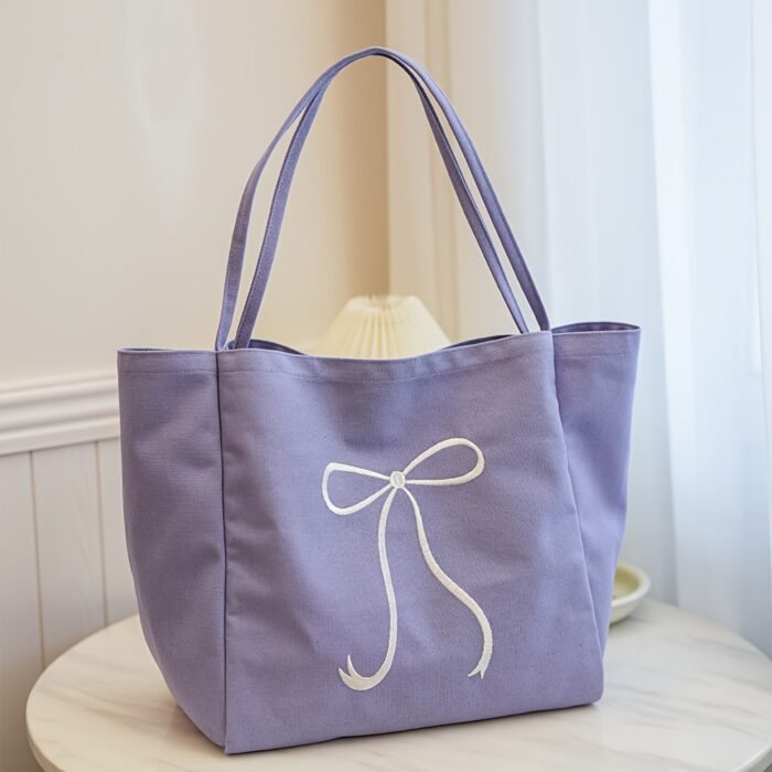 Embroidered Bowtie Underarm Tote Bag For Men Women, Large Handbag For Daily Commute, Simple Trendy Versatile Daypacks - Image 11