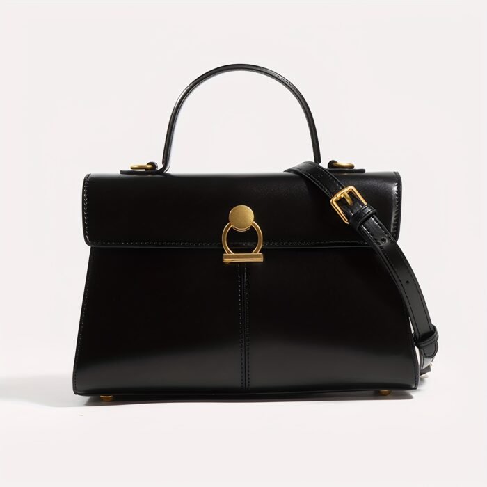 Elegant Women's Top Handle Satchel Bag - Chic Solid Color Design with Adjustable Shoulder Strap, Golden-Tone Clasp & Spacious Interior, Perfect for Daily Use or Gift Giving (Khaki/Dark Brown/Red/Black), Versatile Fashion Accessory | Fashionable Accessory | Synthetic Leather Bag - Image 5