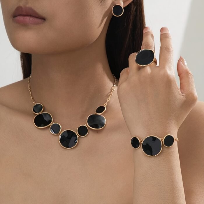 Four-Piece Women's Jewelry Set: Pure White Geometric Pendant Necklace, Bracelet, Ring, and Earrings - Image 7