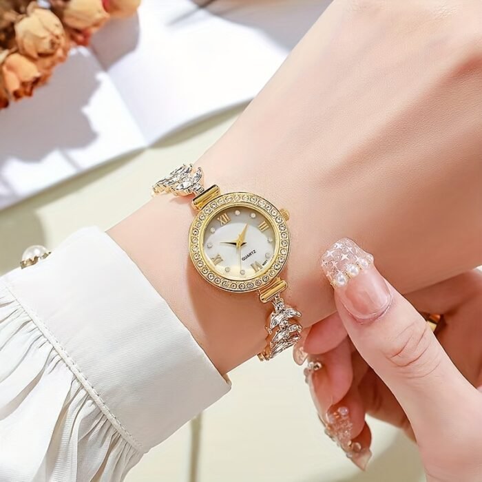 1pc Elegant Quartz Women'S Watch with Rhinestone Accents, Round Alloy Case, Fashionable Wristwatch, Non-Rechargeable Battery, Fashion Watch|Glamorous Timepiece|Alloy Case, Watch Accessories - Image 3
