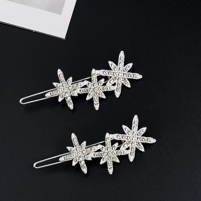 2pcs Sparkling Rhinestone Star Hair Clips for Women - Elegant Alloy Side & Bangs Barrettes, Sweet Style - Image 2