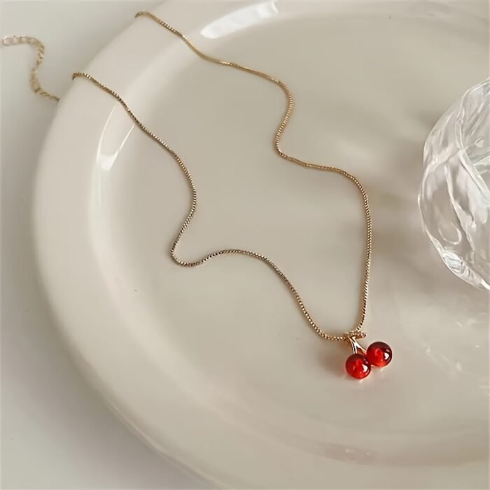 3pcs/set Fashionable and Luxurious Red Cherry Pendant Necklace and Earrings for Personalized Girls' Daily Wear, Party Accessories and Gifts - Image 7