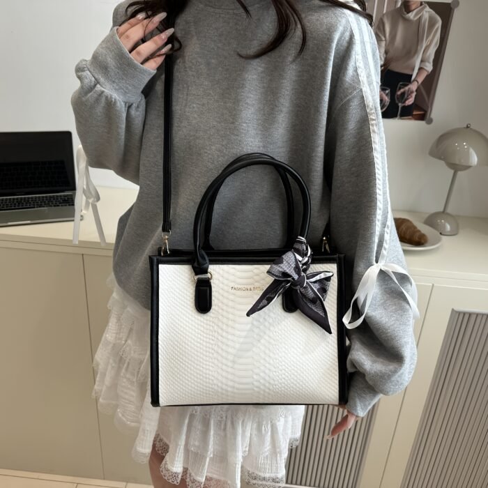 2025 New Women's Stylish Crossbody Bag with Detachable Strap - Coffee/Red/Black, Large Capacity Zipper Closure, Decorative Bow & Textured Design for Commuting, Casual & Professional Use, Versatile Accessory, Goldtoned Edges - Image 11