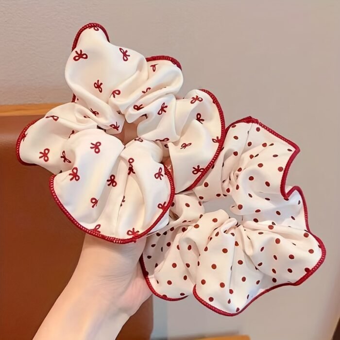 3pcs Set of Red Light Luxury Sweet Polka Dot Large Intestine Ponytail Cute Hair Ring Hair Rope Bun High-end Headwear New Style - Image 4